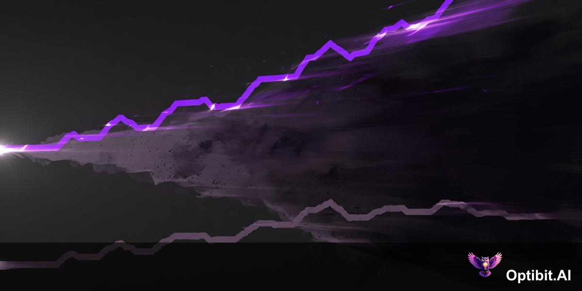 Abstract visualization of two diverging lines over time, one representing the rapidly growing surface area of product features and behaviors, one representing the slowly growing knowledge base, the gap between them representing the zone of potential wrong answers, dark editorial background with purple violet accents