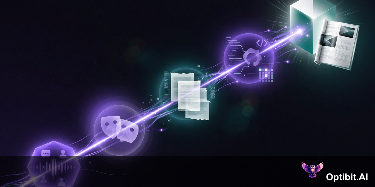 The one-flow generation interface showing persona selection, corpus reference, and GitHub integration in a single screen