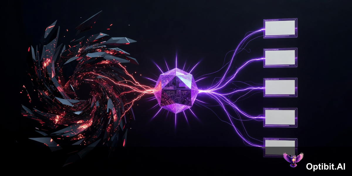 Raw PR data transforming into structured launch content artifacts