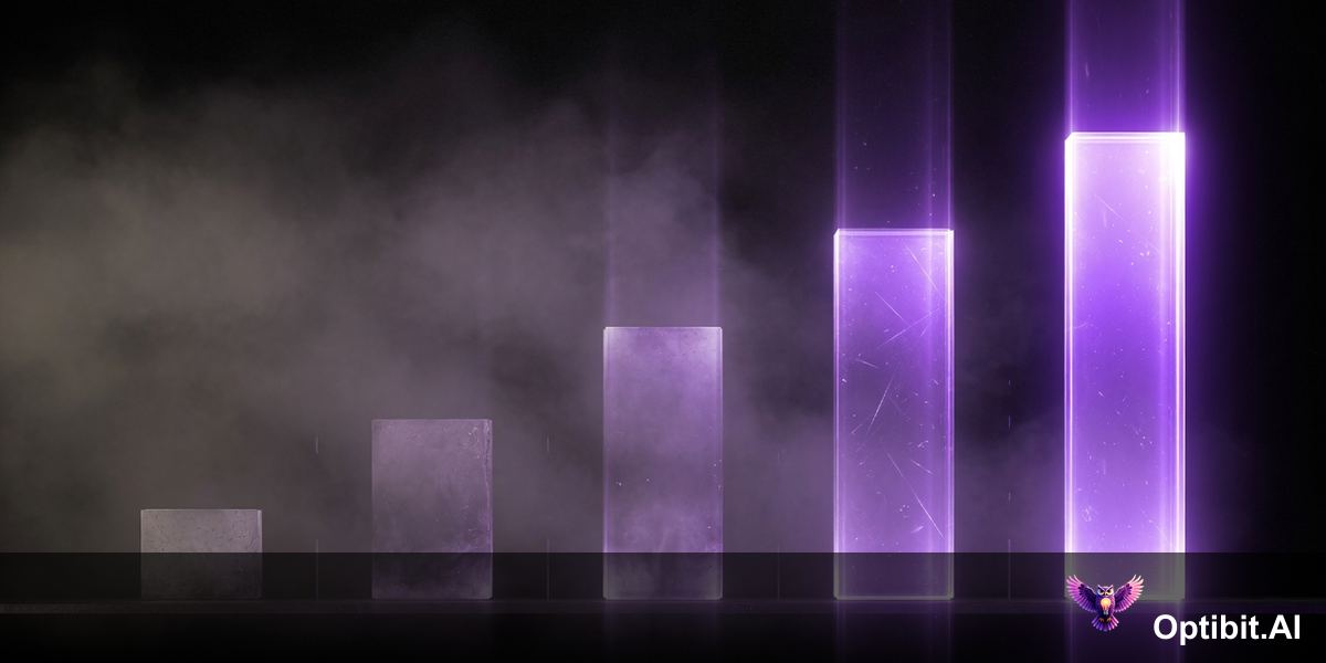 Abstract editorial spectrum visualization, dark near-black background, a horizontal band of light transitions from murky gray fog on the left labeled with the concept of vagueness to a clear bright violet beam on the right representing specificity and clarity, along the spectrum distinct vertical markers represent different enterprise sales stages discovery technical evaluation procurement legal review each requiring progressively more specific light to pass through, purple violet accent colors, cinematic editorial infographic style, no text